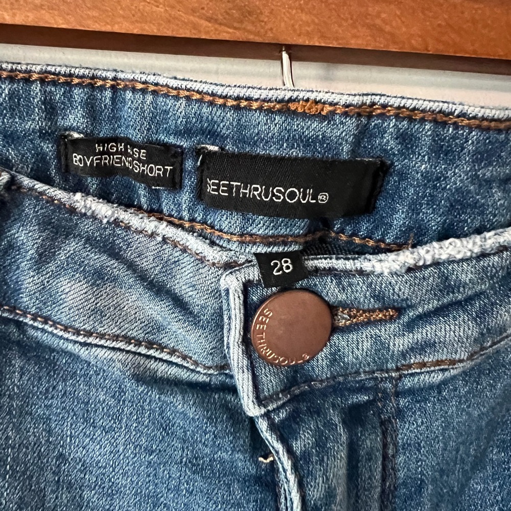 See Thru Soul Blue High-Rise Boyfriend Short Jeans